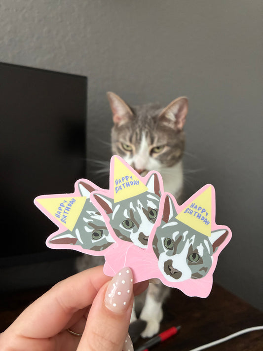 Happy Birthday Kitty Stickers - Pack of 3